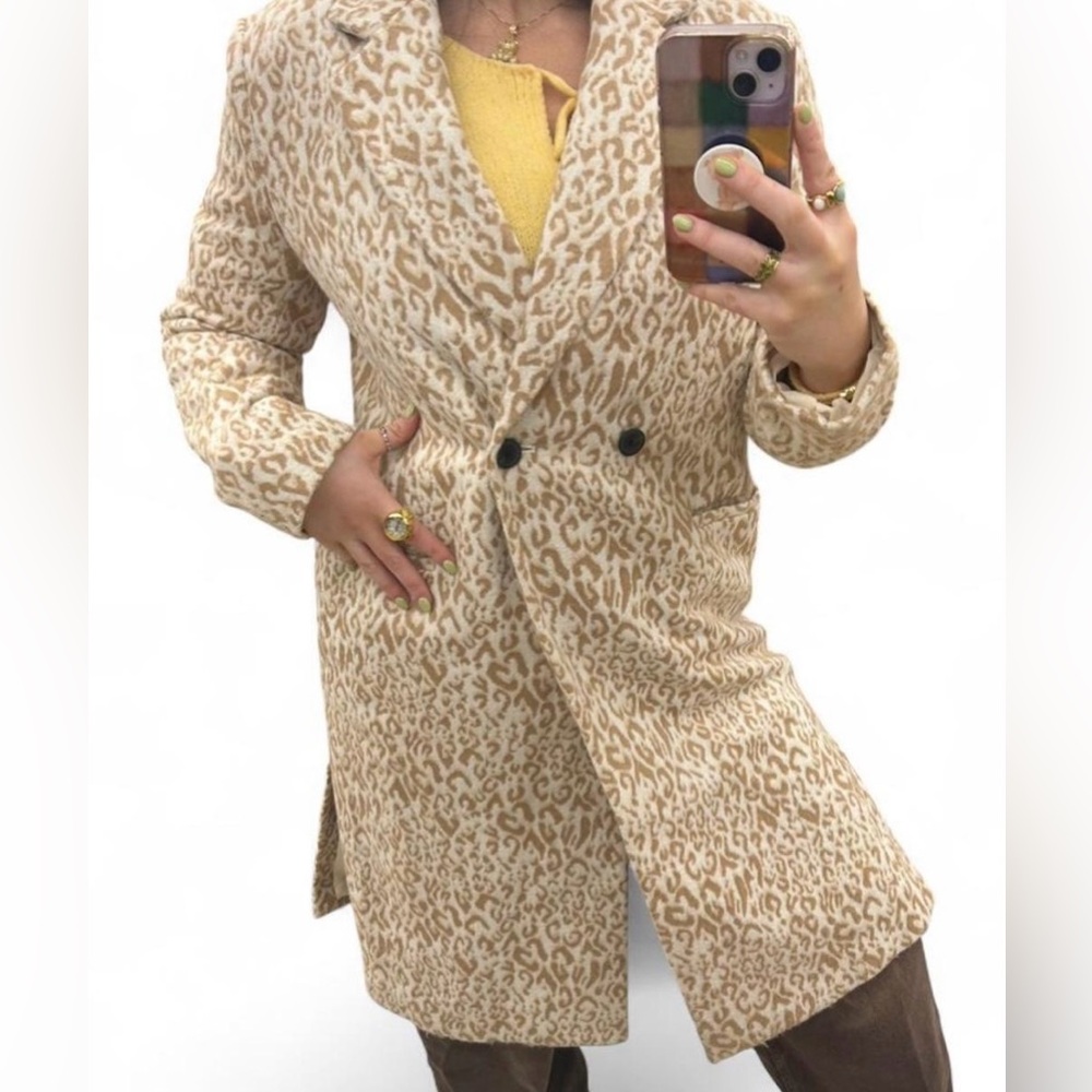 Leopard Print Double-Breasted Coat